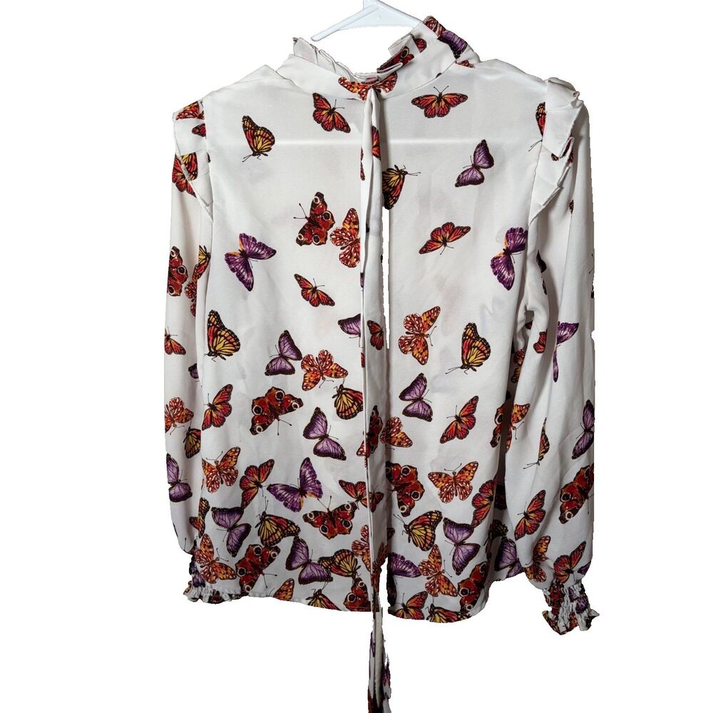 New York & Company Shirt Women's Small Sheer Button Up Butterfly Long Sleeve - Picture 2 of 8